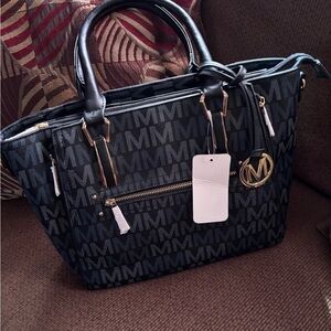 Elegant Black Monogram Tote by M